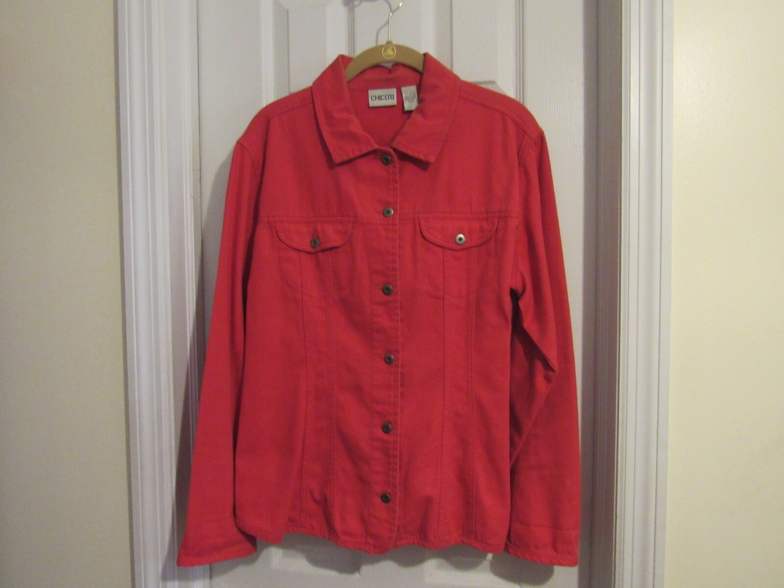 CHICOS Jacket Red Twill Button Front / Button Che… - image 3