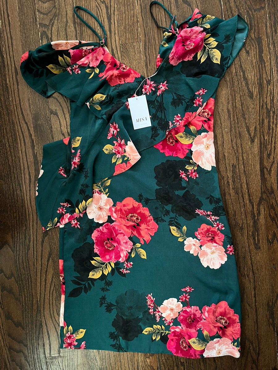 NWT MISA Los Angeles Santa Floral Dress Turquoise Green Womens Size XS |  eBay