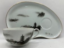 5 Sets Landscape by Fukagawa Snack Plate and Cup Arita Japan Tea Saucer Mountain