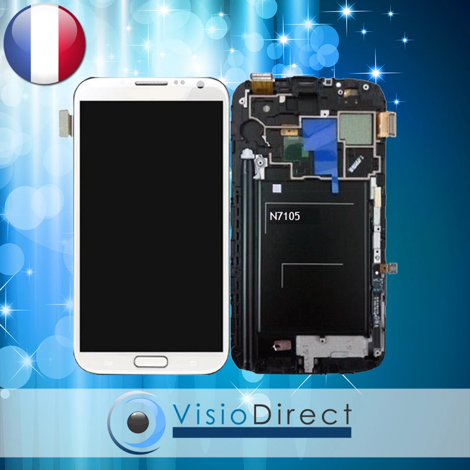 Ecran vitre complet sur chassis pour Samsung Galaxy Note 2 N7105 blanc - Photo 1/1