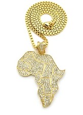 NEW AFRICA MAP PENDANT 4mm/36" BOX CHAIN HIP HOP NECKLACE - XP550BX