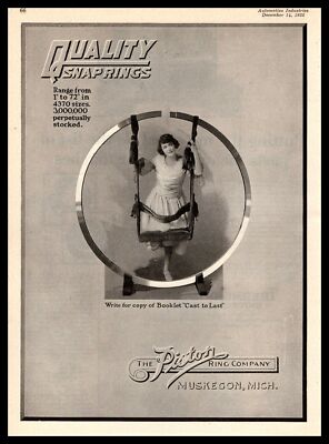 1922 The Piston Ring Company Quality Snaprings Woman On A Swing Vintage Print Ad