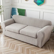 Waterproof leaf textured jacquard stretch sofa cover with cushion cover - soft