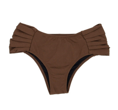 Brown Pleated Bikini Bottom Small Cheeky Brief Swimsuit Bottoms Summer Beach