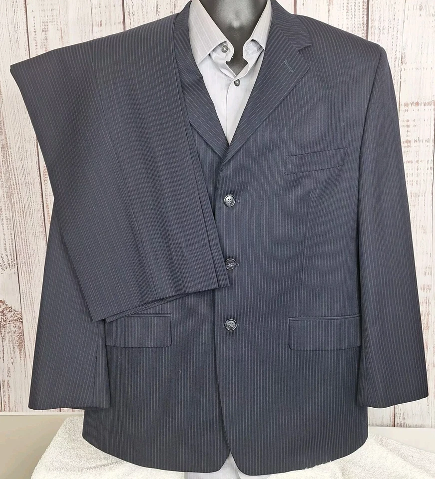 Terno masculino Calvin Klein 2 peças 42S 34X28 preto azul marinho listra lã 3 botões DV - Imagem 3 de 4