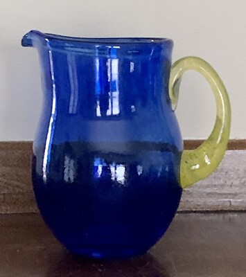 Stockholms Glasbruk Karin Hammer Skansen Hand Blown Blue Pitcher Sticker 4 tall