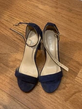 Top Moda Navy Blue Suede Ankle Strap Heels Size 6.5