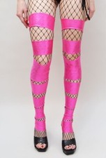 Metallic Pink Cut Out Leg Warmers Over the Knee Socks Holographic Glitter Pants