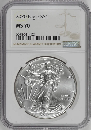 2020 American Silver Eagle $1 NGC MS70, Flawless Problem-Free! [27F28]