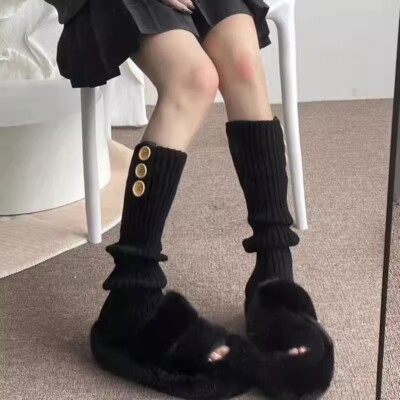 Girl Preppy JK Lolita Knit Leg Warmers Socks Button Cute Slouch Boot Socks Sweet