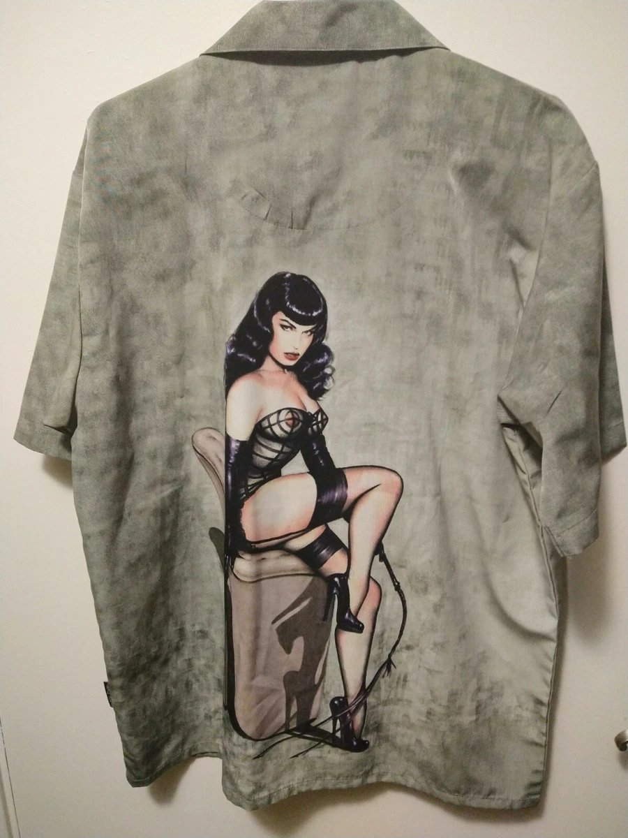 BETTIE PAGE Pin Up by Dragonfly Clothing Button Up Men Shirt LG RARE HTF