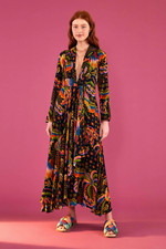 Farm Rio Macaw Island Maxi Dress S M L Long Sleeve Black Bird Print Boho New