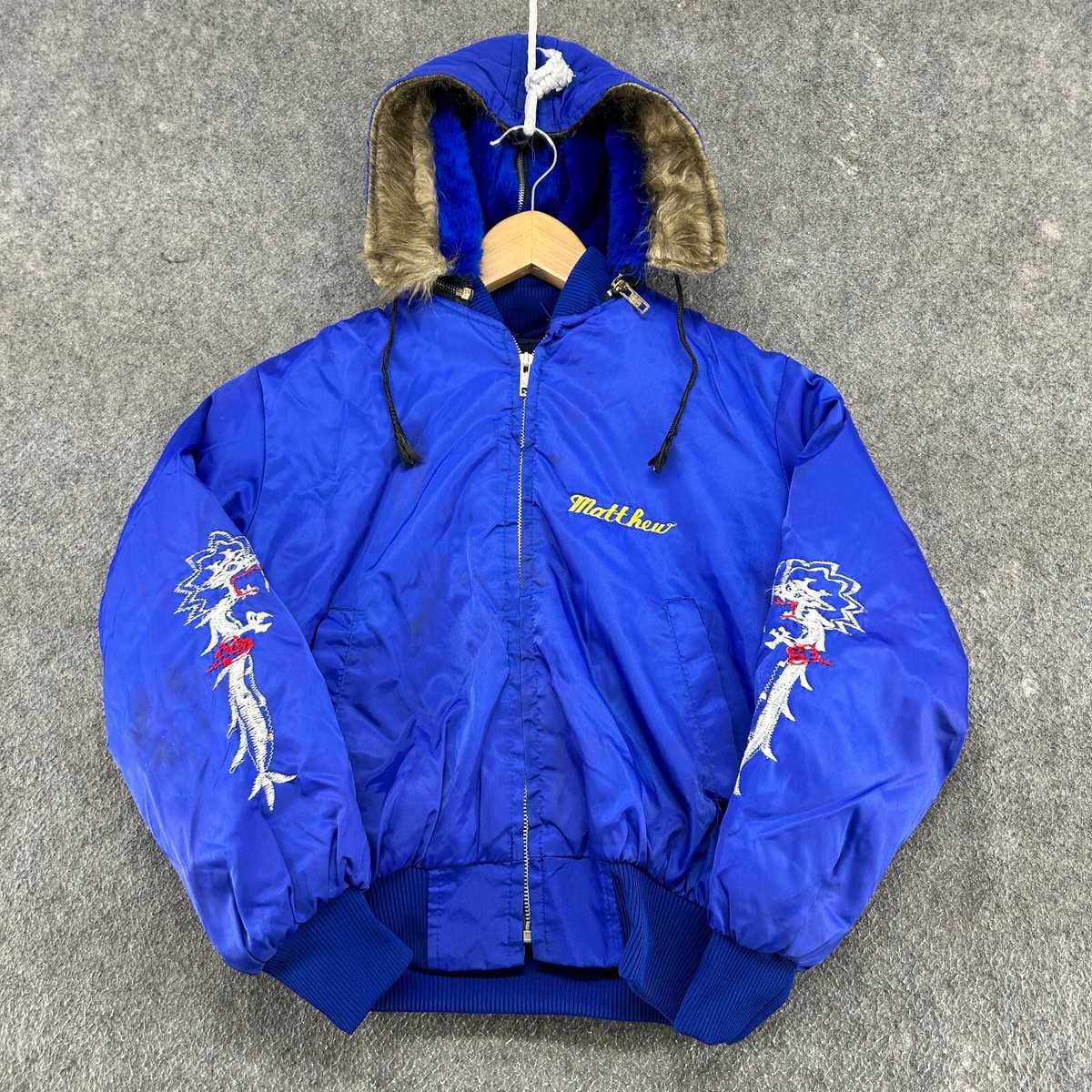 VINTAGE Souvenir Jacket Youth Boys XL Blue Korea Dragon