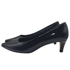 Vaneli Black Patent Leather Pointed Kitten Heel Dress Pumps Shoes