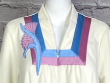 Vintage Vanity Fair Petites Womens Large 14 16 Ivory Housecoat Dress Floral Trim