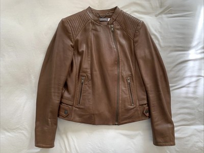 Mint Velvet Genuine Tan Leather Biker Jacket Women's UK Size 10