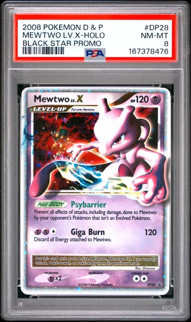 2008 POKEMON DIAMOND & PEARL BLACK STAR PROMO #DP28 MEWTWO LV.X-HOLO PSA 8