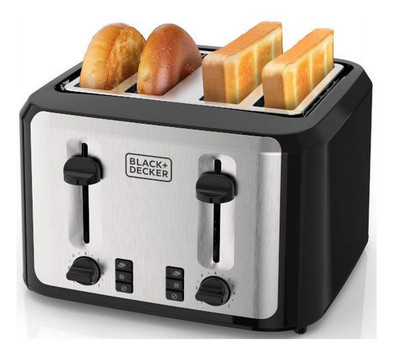 BLACK+DECKER Black/Silver 4 Slice Toaster with Extra Wide Slots, 7 Adjustable 