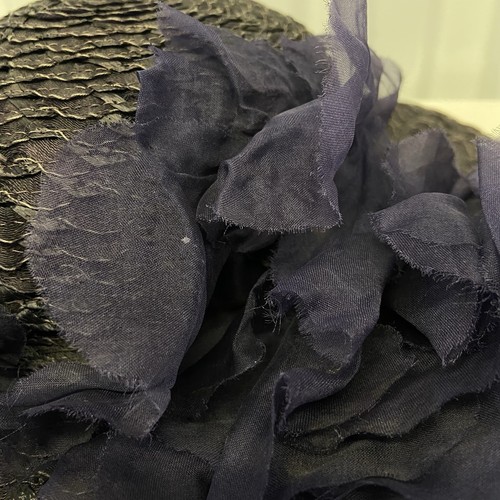 VTG 1950s Cecile Lorraine Navy Large Blue Flower Appliqué Woven Wide Brim Hat - Picture 4 of 9