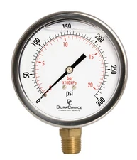 4" Oil Filled Pressure Gauge, SS Case, 1/2" NPT, Lower Mount, 0-300PSI