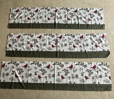 Window Curtain Valance Birds Cardinal   Set Of Three “Saturday Night Limited”
