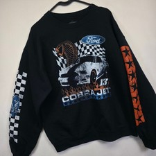 Ford Racing Sweatshirt Mens L Black Mustang Cobra Jet Garage Mechanic Grunge