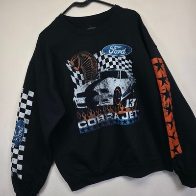 Ford Racing Sweatshirt Mens L Black Mustang Cobra Jet Garage Mechanic Grunge