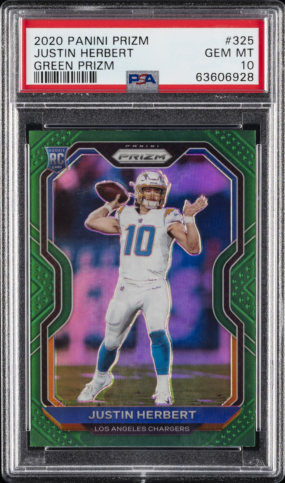 2020 PANINI PRIZM GREEN PRIZM #325 JUSTIN HERBERT ROOKIE RC PSA 10