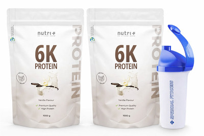 Nutri + 6k Protein  2x 1kg + Shaker Eiweiß Doppelpack Vegan Proteinshake