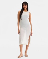 Miken Women's White Mesh Low Back Midi Swim Cover Up Dress Size XS NWT