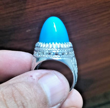 Natural Feroza Bullet Shape Feroza Stone Original Turquoise Ring Silver Engraved