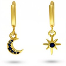 Celestial Gold Huggie Earrings   Moon  Star Duo
