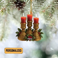 Personalized Candelabra Christmas Ornament, Holy Candle Holder Ornament Gift