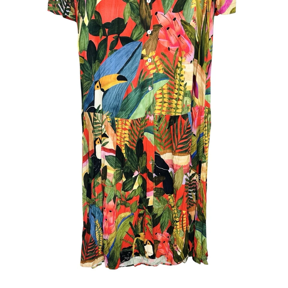 Farm Rio Tropical Floral Maxi Shirt Dress Womens Large Resort Colorful Vacation - Image 4 of 4
