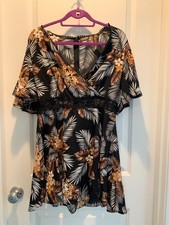 shein L vneck tropical black/brown dress