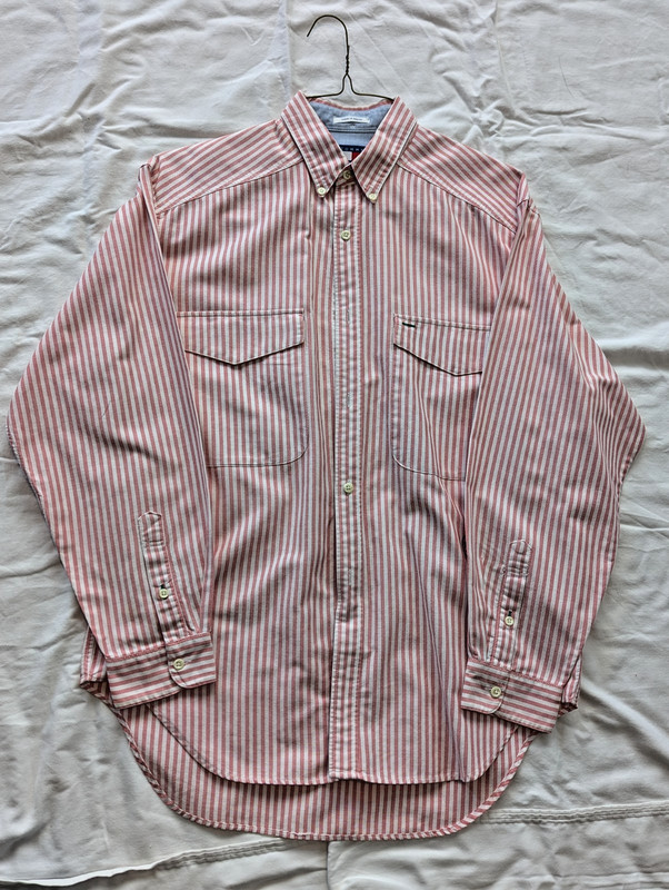 Vintage Tommy Hilfiger Men’s Button-Down Red/White Stripe Long Sleeve -S fits M