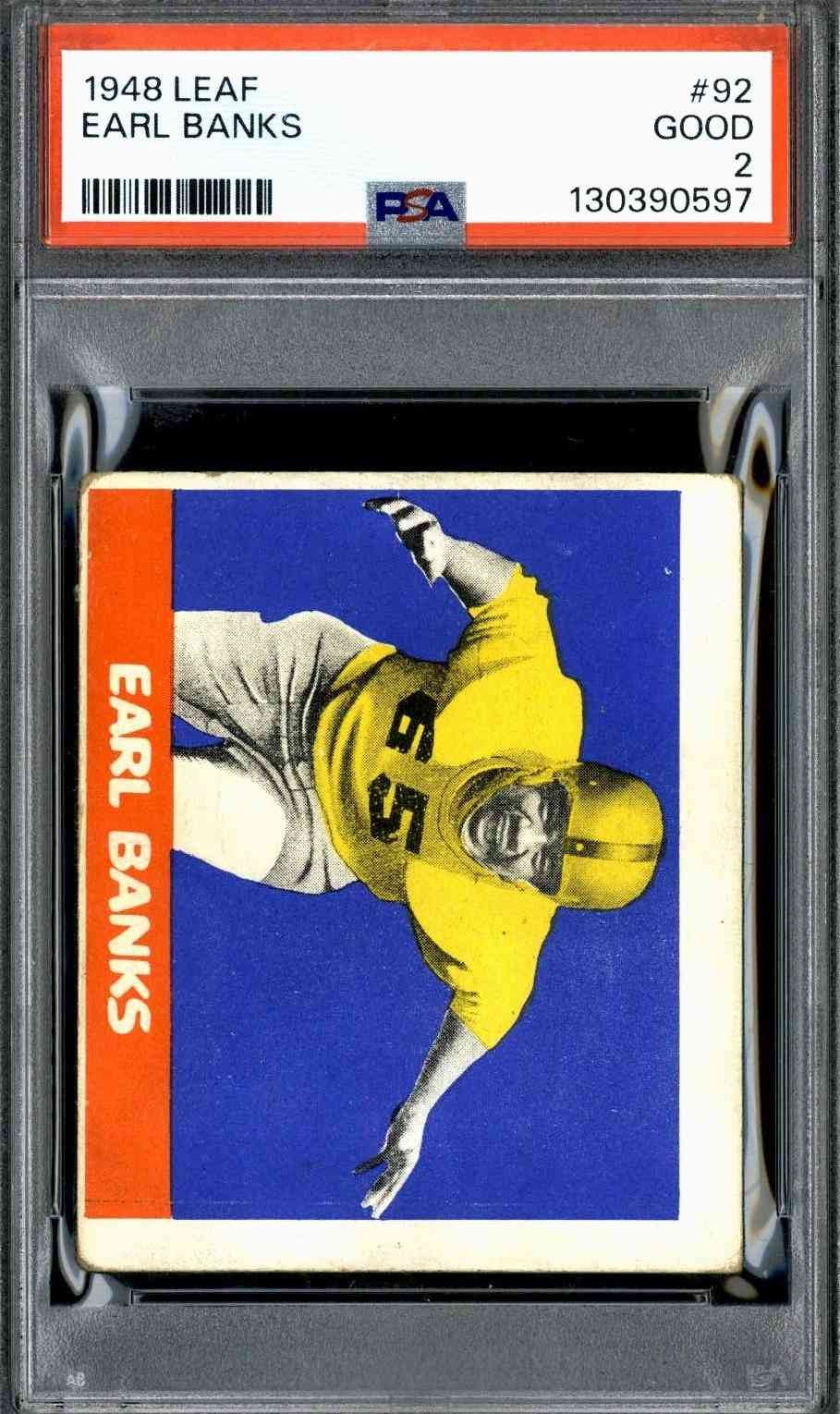 Earl Banks #92 Football Cards 1948 Leaf trading card — raw and PSA graded price guide