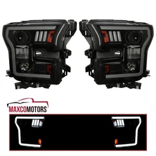 Black Smoke Projector Headlights Fits 2015 2016 2017 Ford F150 Lamps LED  Bar
