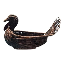 Vintage Wicker Cornucopia Fall Thanksgiving Turkey Bread Basket Holiday Decor