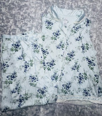 Aria Women Green/Purple Floral Print Sleeveless Ruffle Lace Pajama Large