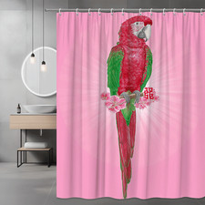 Pink Parrot Shower Curtain Tropical Bird Floral Print