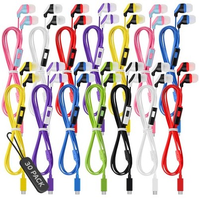 Justjamz 30-Pack Usb C Wired Earbuds Mic Type C In-Ear Headphones W/ Noise