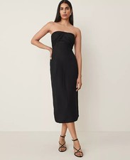 NWT $169 Ann Taylor strapless Linen Blend midi dress black sz 2