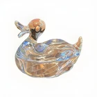 Vintage Jeanette 1950's Clear Glass Duck Trinket/Candy Dish Hen On A Nest