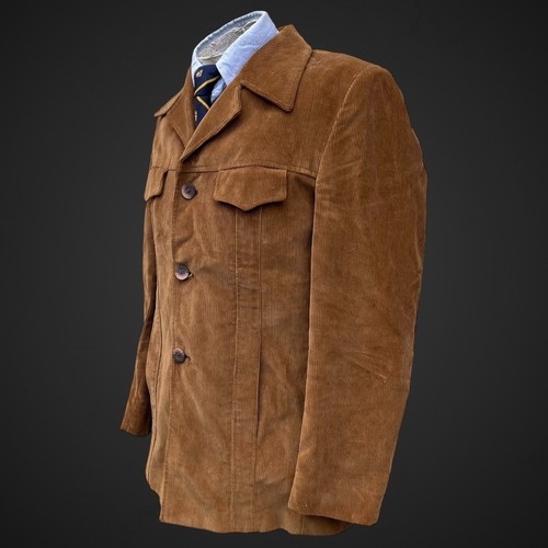 VTG Shannon Men’s Corduroy Jacket 38/39 Brown Cord Safari Retro Mod 60’s 70’s - Picture 2 of 12