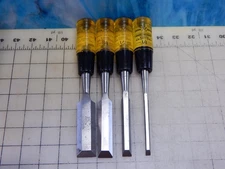 Vtg Lot of 4 Buck Bros Wood Chisels Sizes 1/4" 1/2" 3/4" & 1" sharp yellow