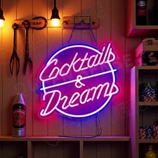 Cocktails & Dreams LED Neon Sign With Dimmer USB Powered Adjustable Light