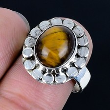Entrancing Tiger Eye Gemstone Handmade 925 Sterling Silver Ring Size Adj