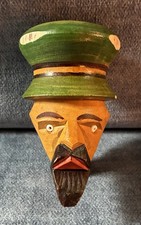 Vintage German Man Head Wood Carved Painted Wine Decanter Retro Bottle Stopper