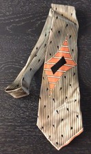 Van Heusen Original Abstract Khaki Orange Jacquard Neck Tie 1940s 1950 Bold Look